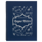 Large blue spiral notebook laser etched with 'This Journal Belongs to ' design