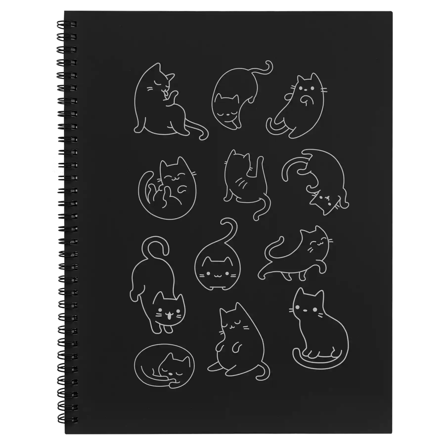 Large black spiral notebook laser etched with 'Multi-Cat' design