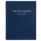 Large blue spiral notebook laser etched with 'Next Chapter' design