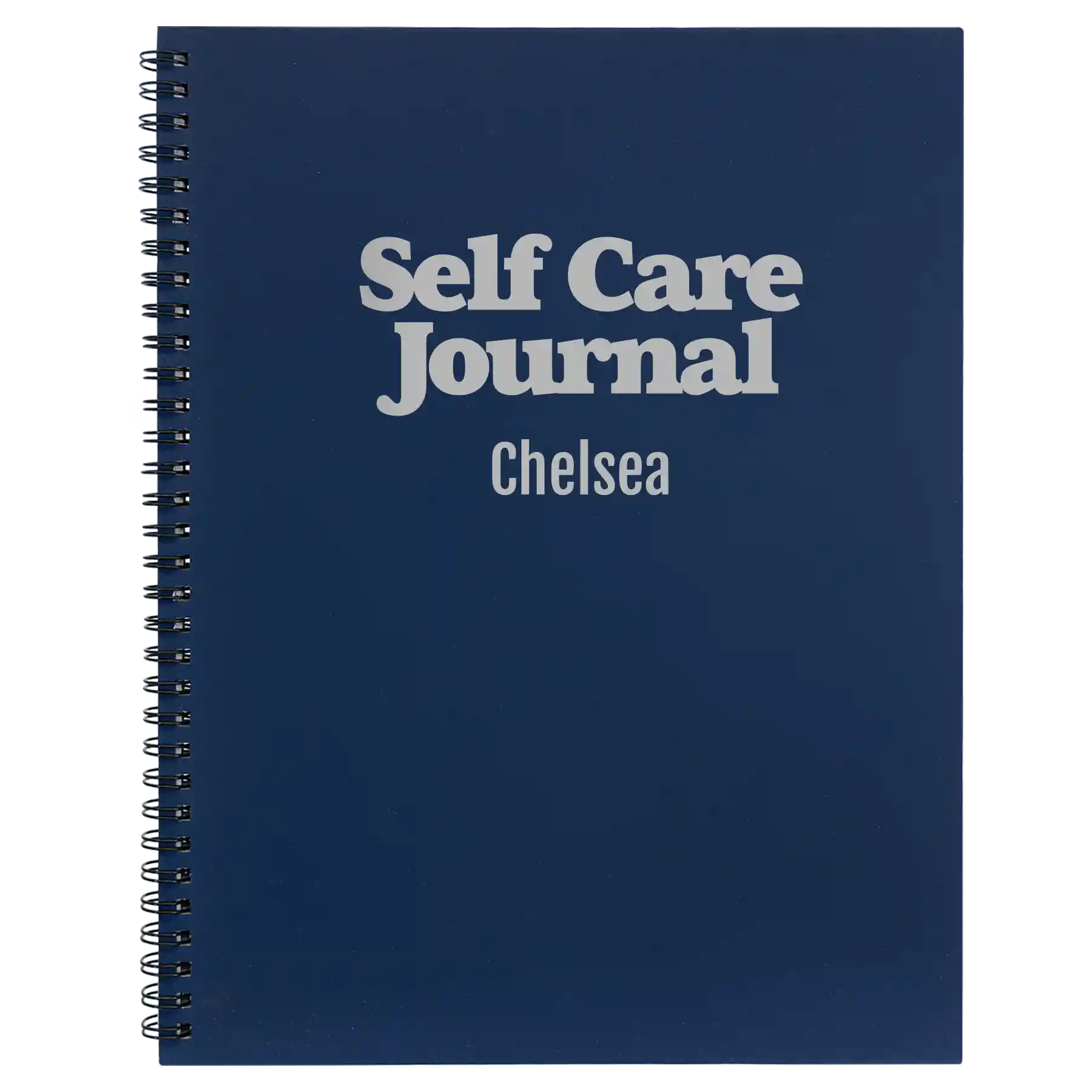 Large blue spiral notebook laser etched with 'Self Care' design