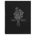 Large black spiral notebook laser etched with 'Bouquet Text' design