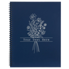 Large blue spiral notebook laser etched with 'Bouquet Text' design