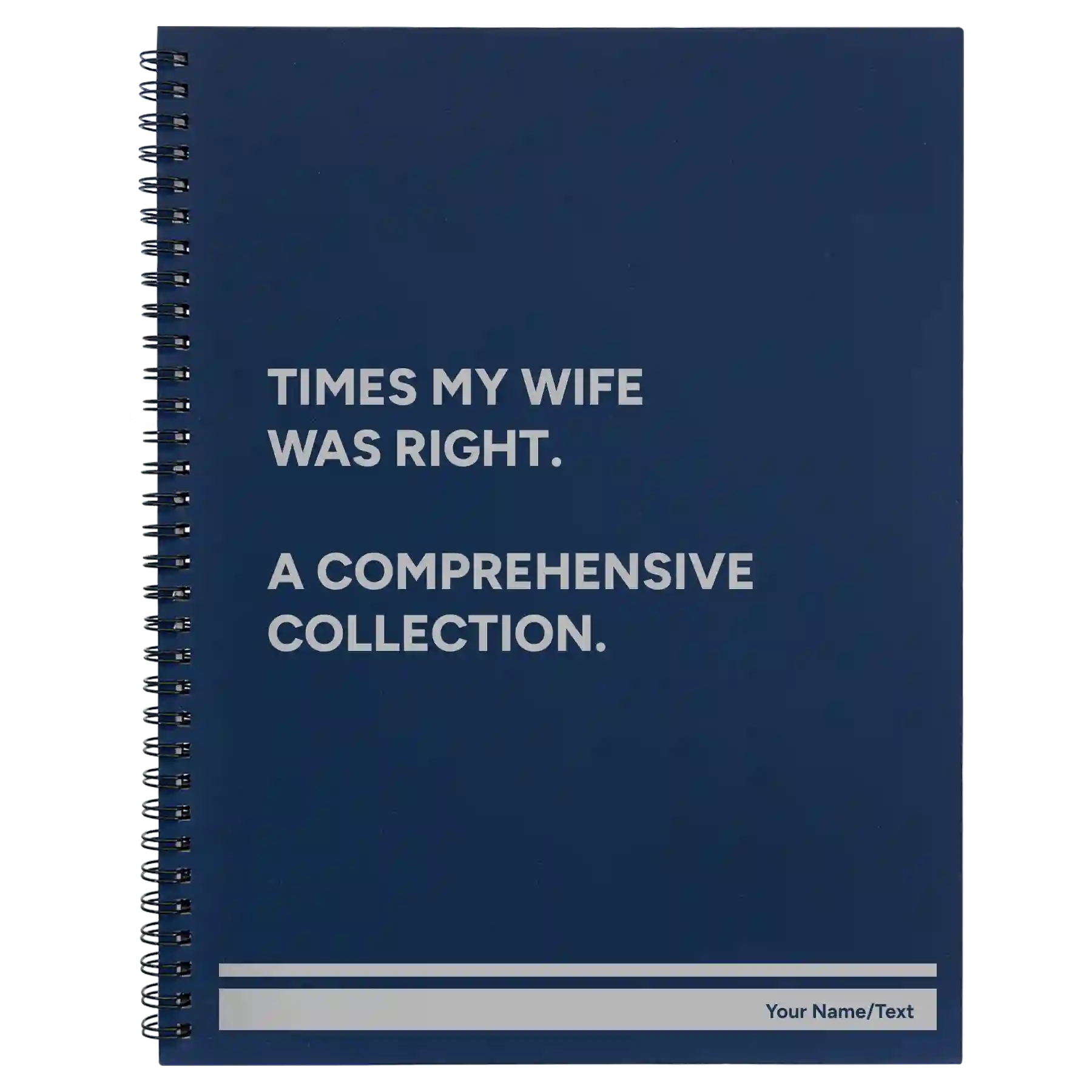 Large blue spiral notebook laser etched with 'Times My Wife Was Right' design