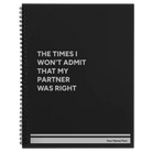 Large black spiral notebook laser etched with 'The Times I wont Admit' design