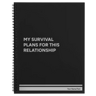 Large black spiral notebook laser etched with 'My Survival Plans' design