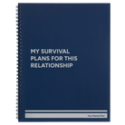 Large blue spiral notebook laser etched with 'My Survival Plans' design