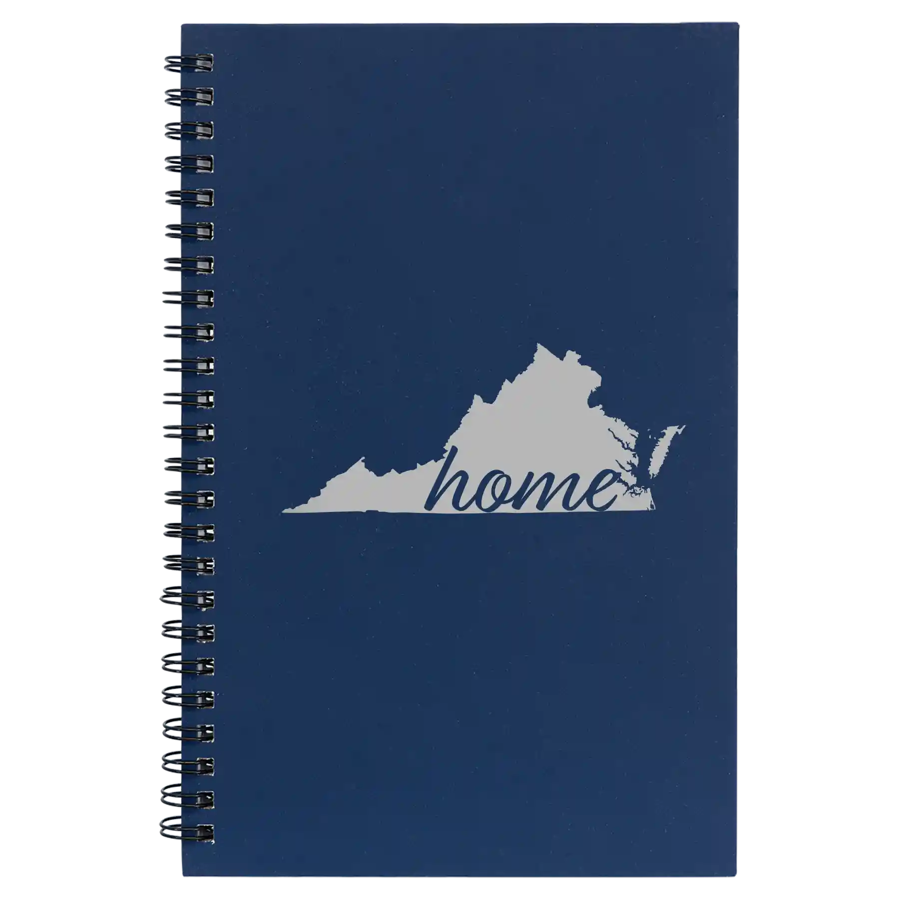 Small blue spiral notebook laser etched with 'Virginia Home' design