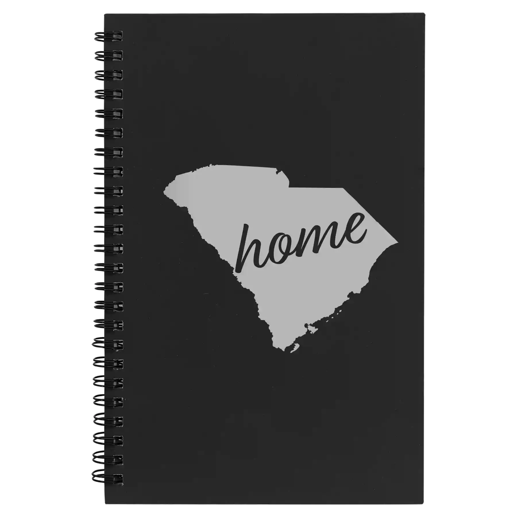 Small black spiral notebook laser etched with 'South Carolina Home' design