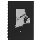 Small black spiral notebook laser etched with 'Rhode Island Home' design