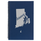 Small blue spiral notebook laser etched with 'Rhode Island Home' design