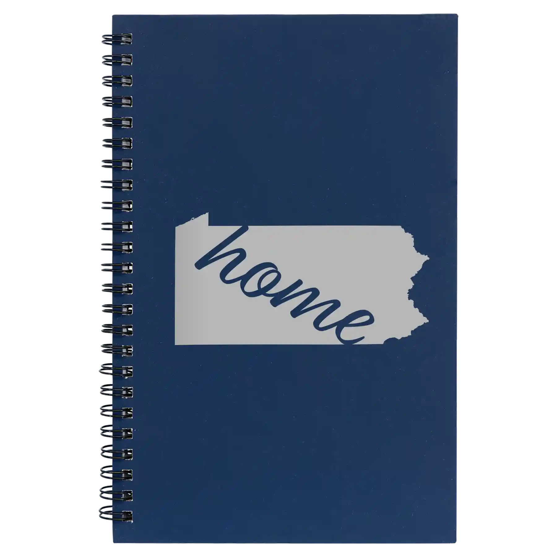 Small blue spiral notebook laser etched with 'Pennsylvania Home' design