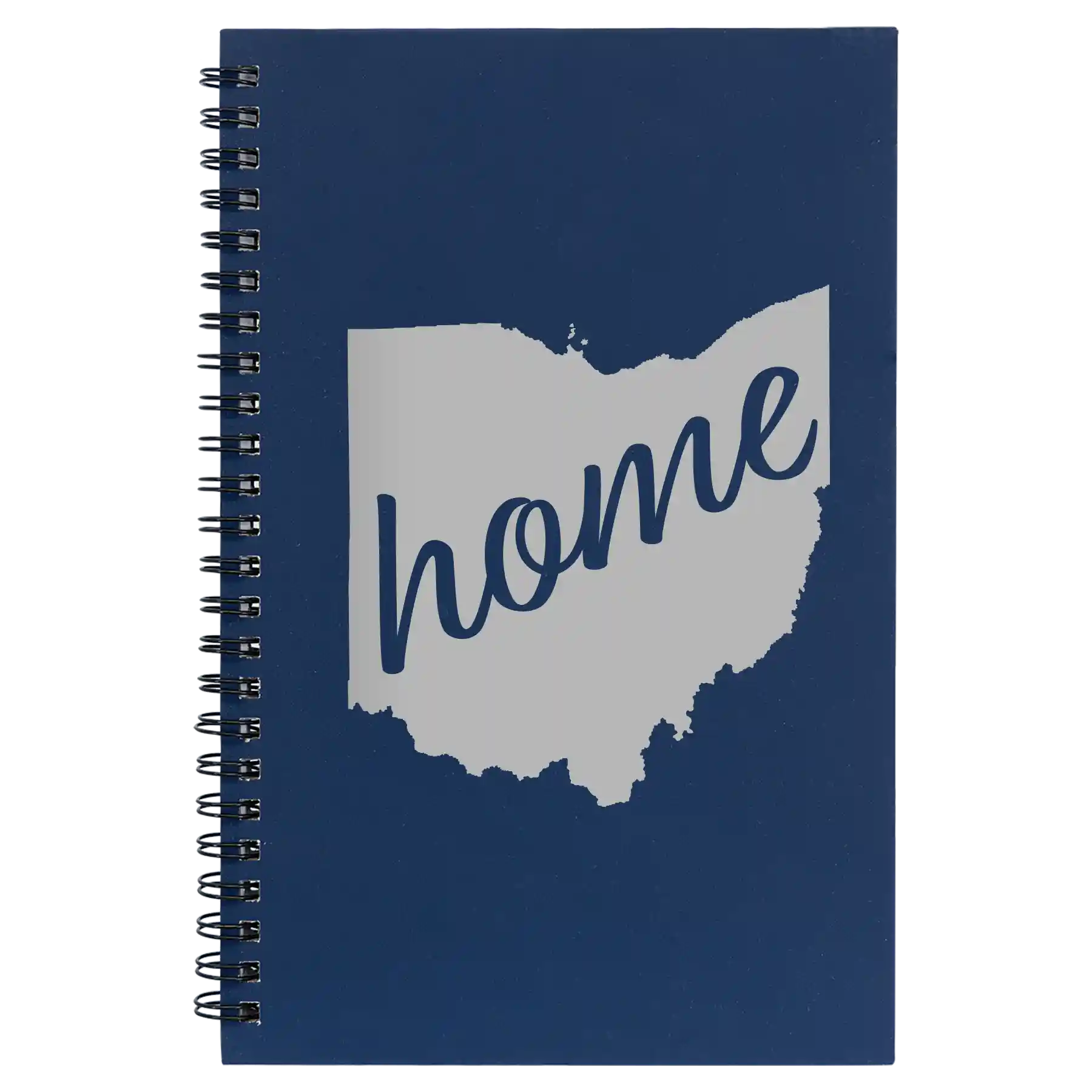 Small blue spiral notebook laser etched with 'Ohio Home' design