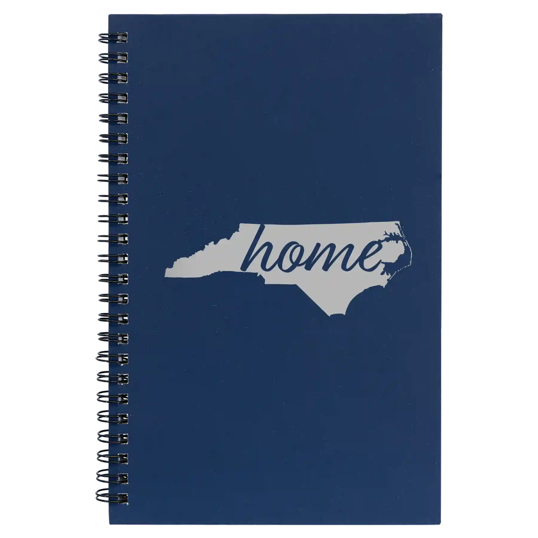 Small blue spiral notebook laser etched with 'North Carolina Home' design