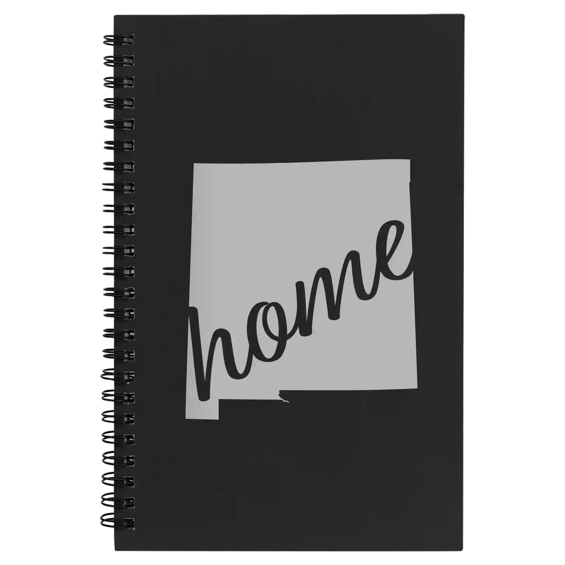 Small black spiral notebook laser etched with 'New Mexico home' design