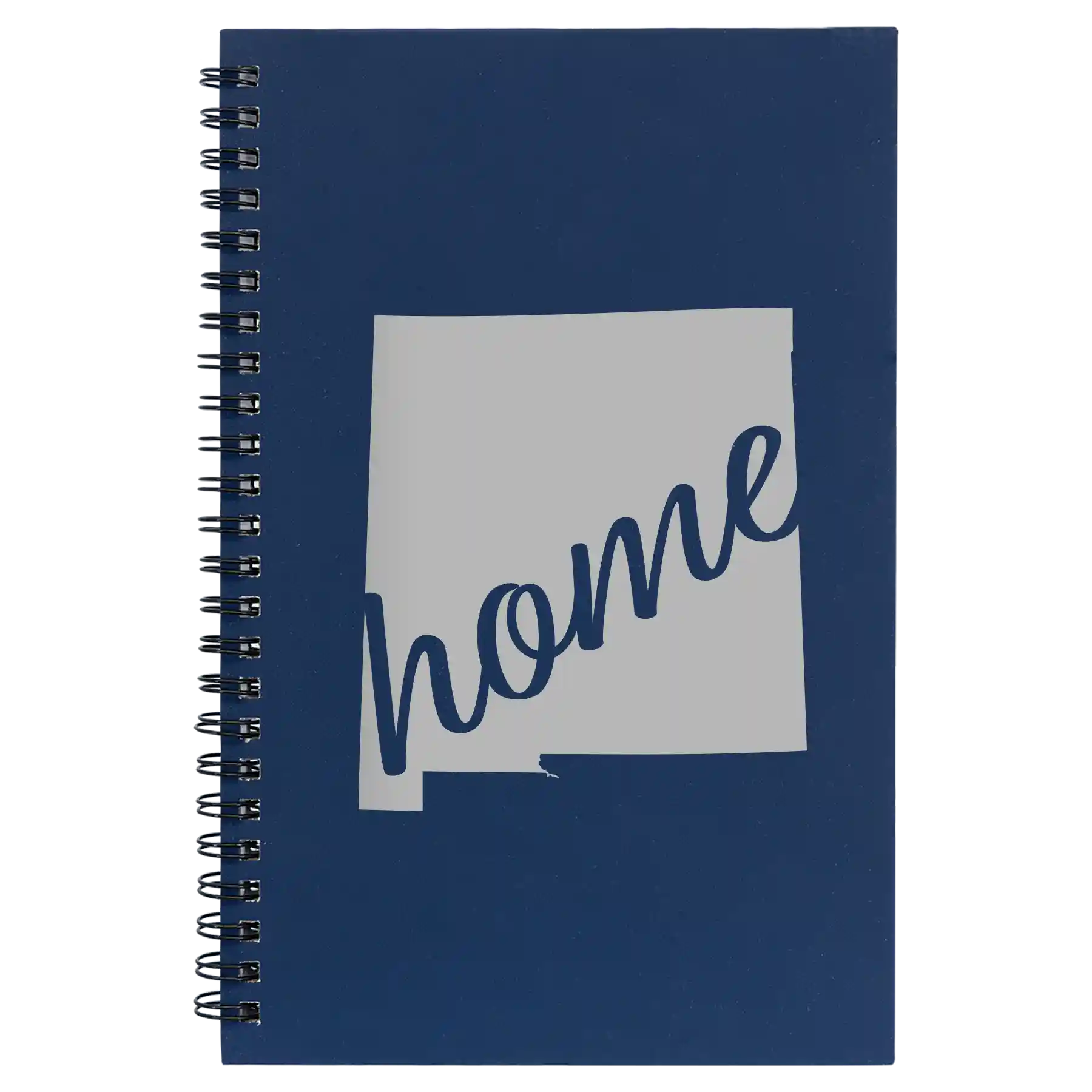Small blue spiral notebook laser etched with 'New Mexico home' design