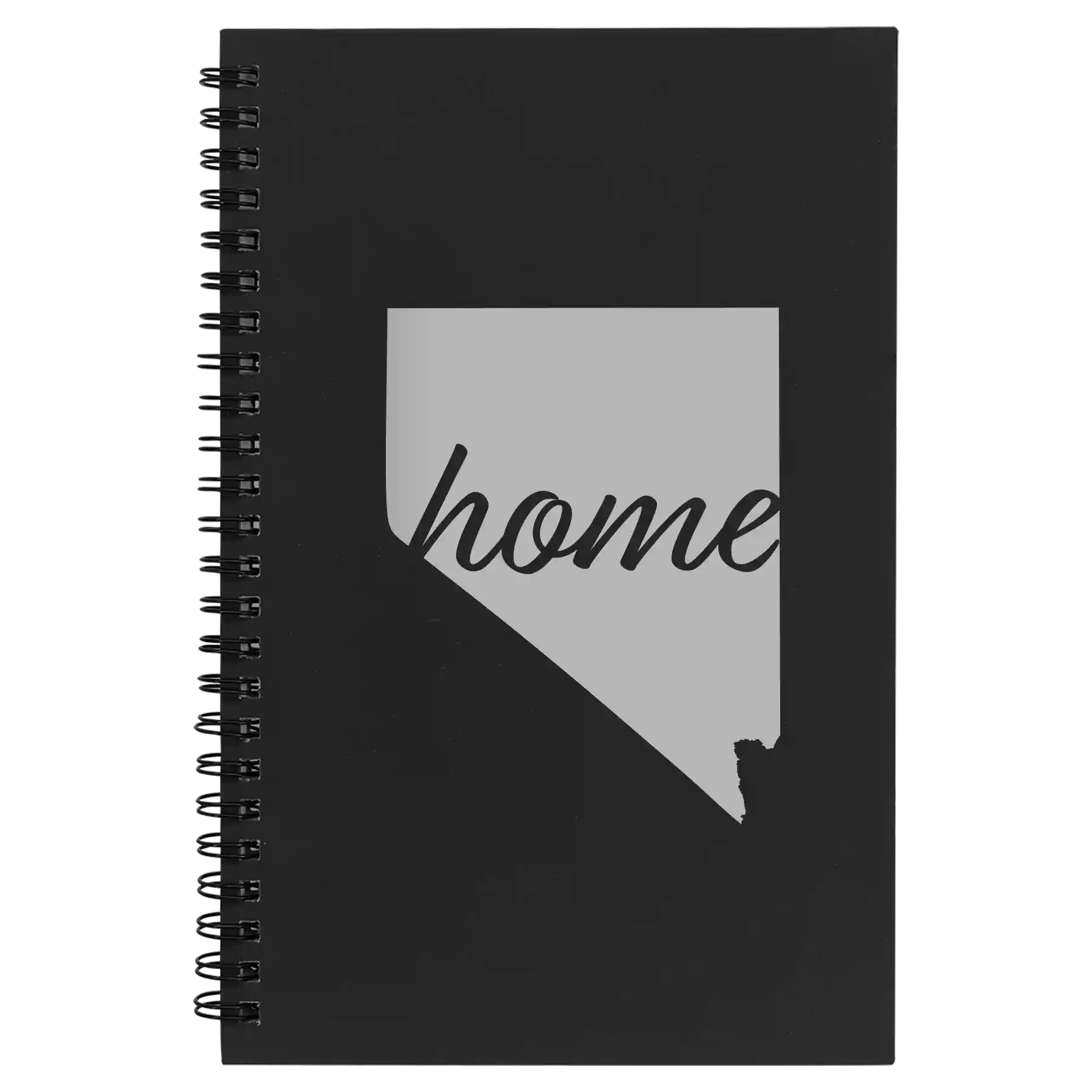 Small black spiral notebook laser etched with 'Nevada Home' design