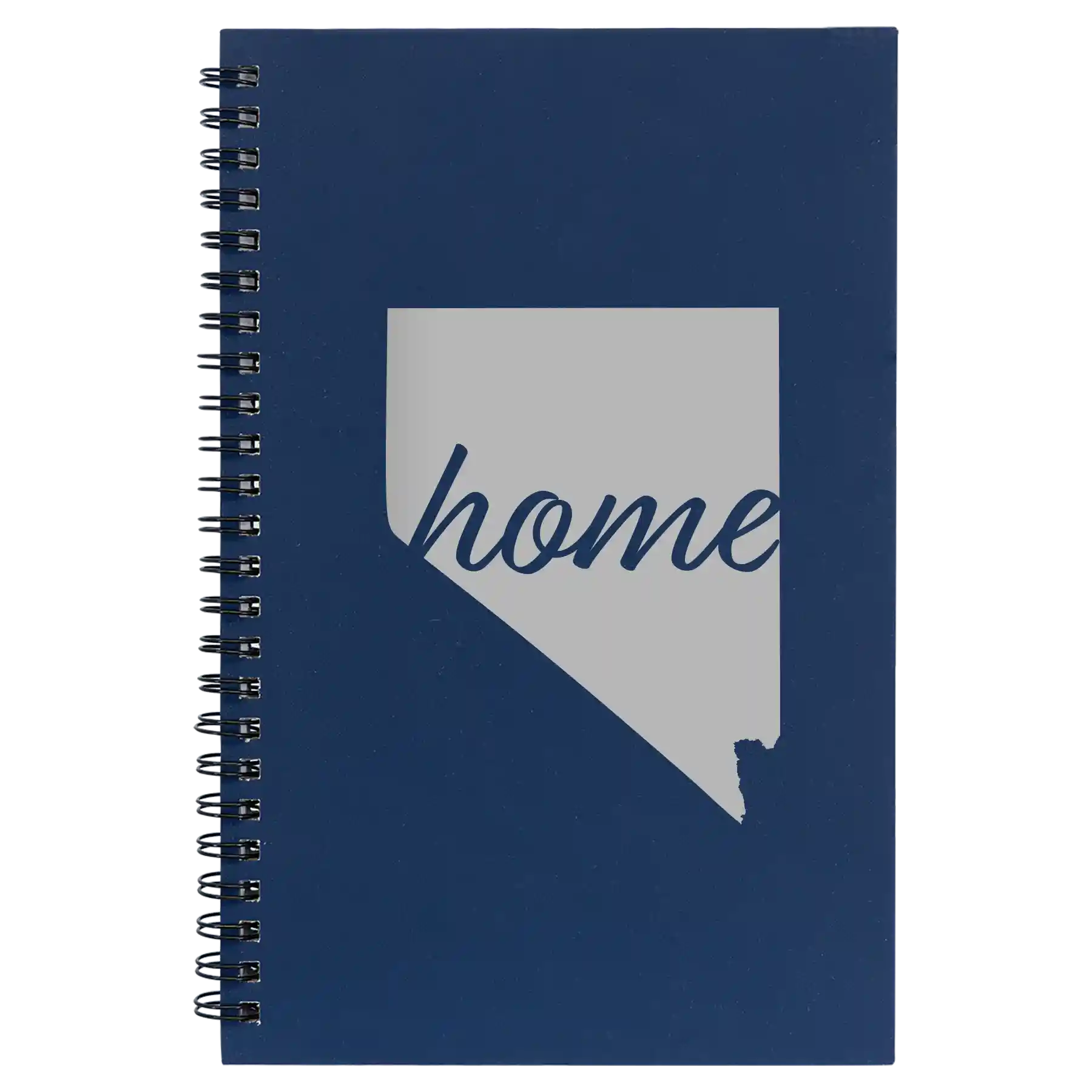 Small blue spiral notebook laser etched with 'Nevada Home' design