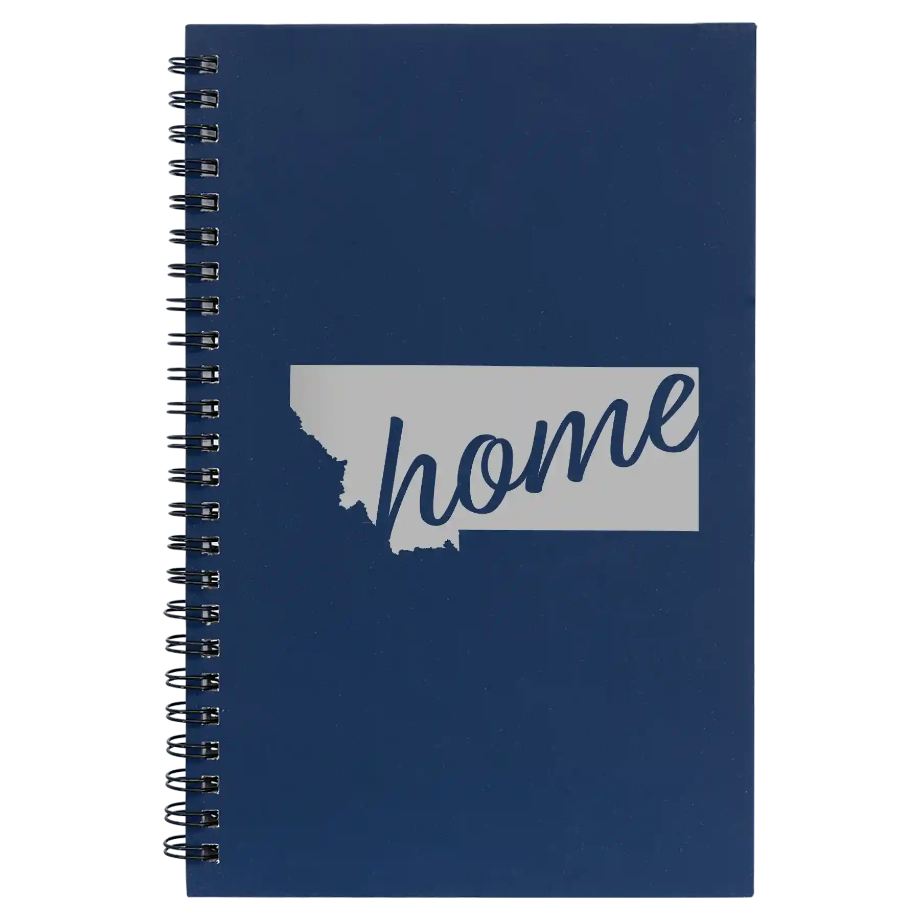 Small blue spiral notebook laser etched with 'Montana Home' design
