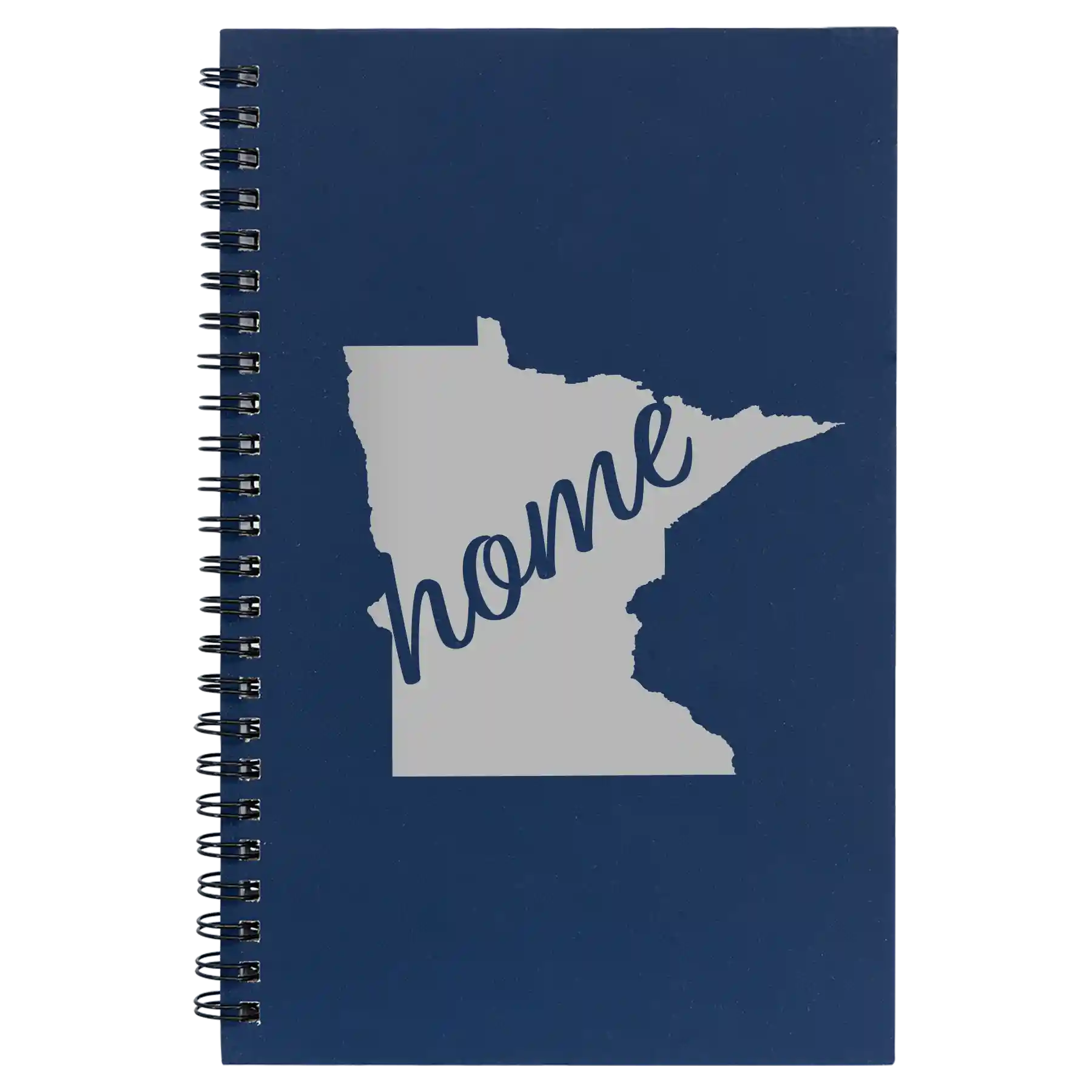 Small blue spiral notebook laser etched with 'Minnesota Home' design