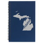 Small blue spiral notebook laser etched with 'Michigan Home' design