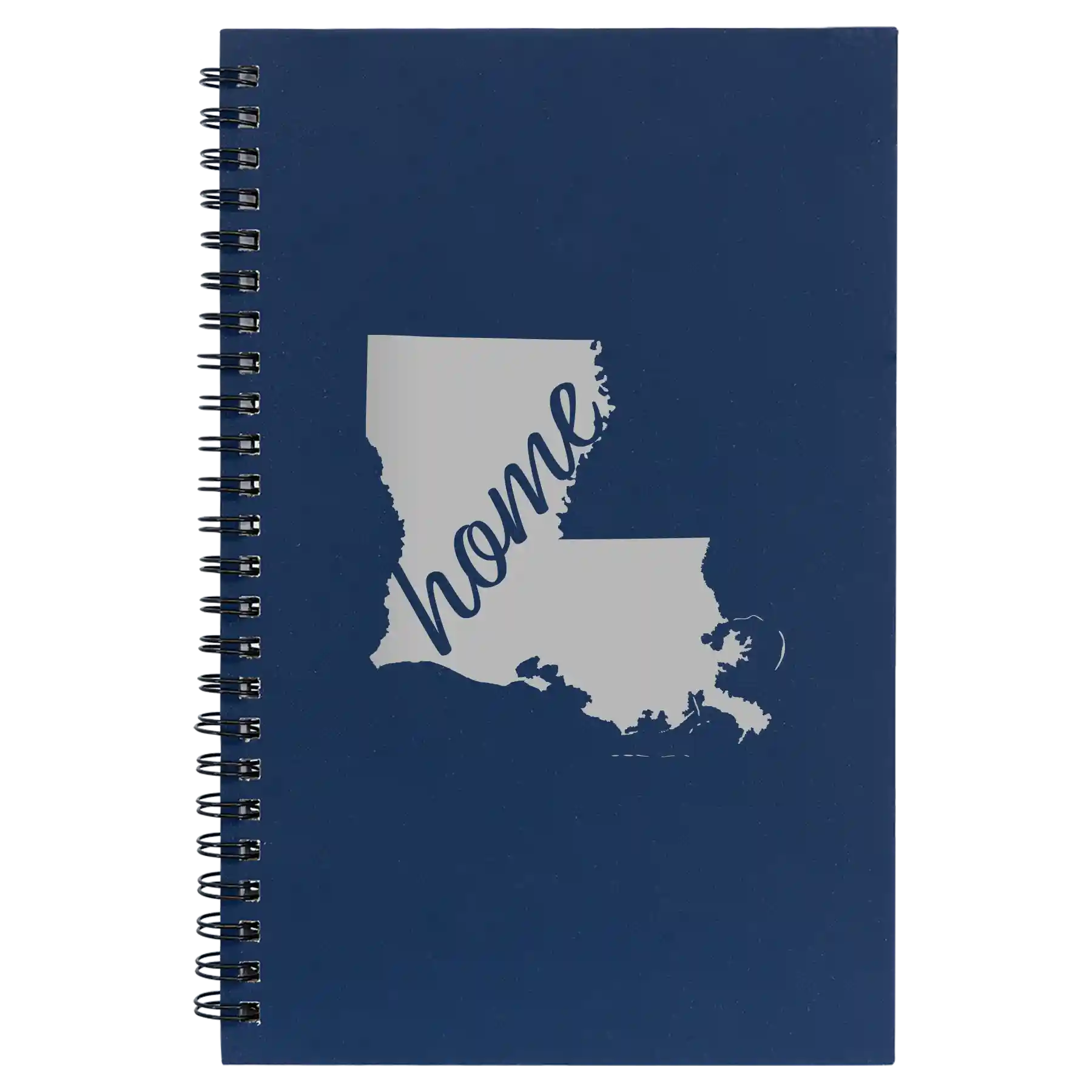 Small blue spiral notebook laser etched with 'Louisiana Home' design