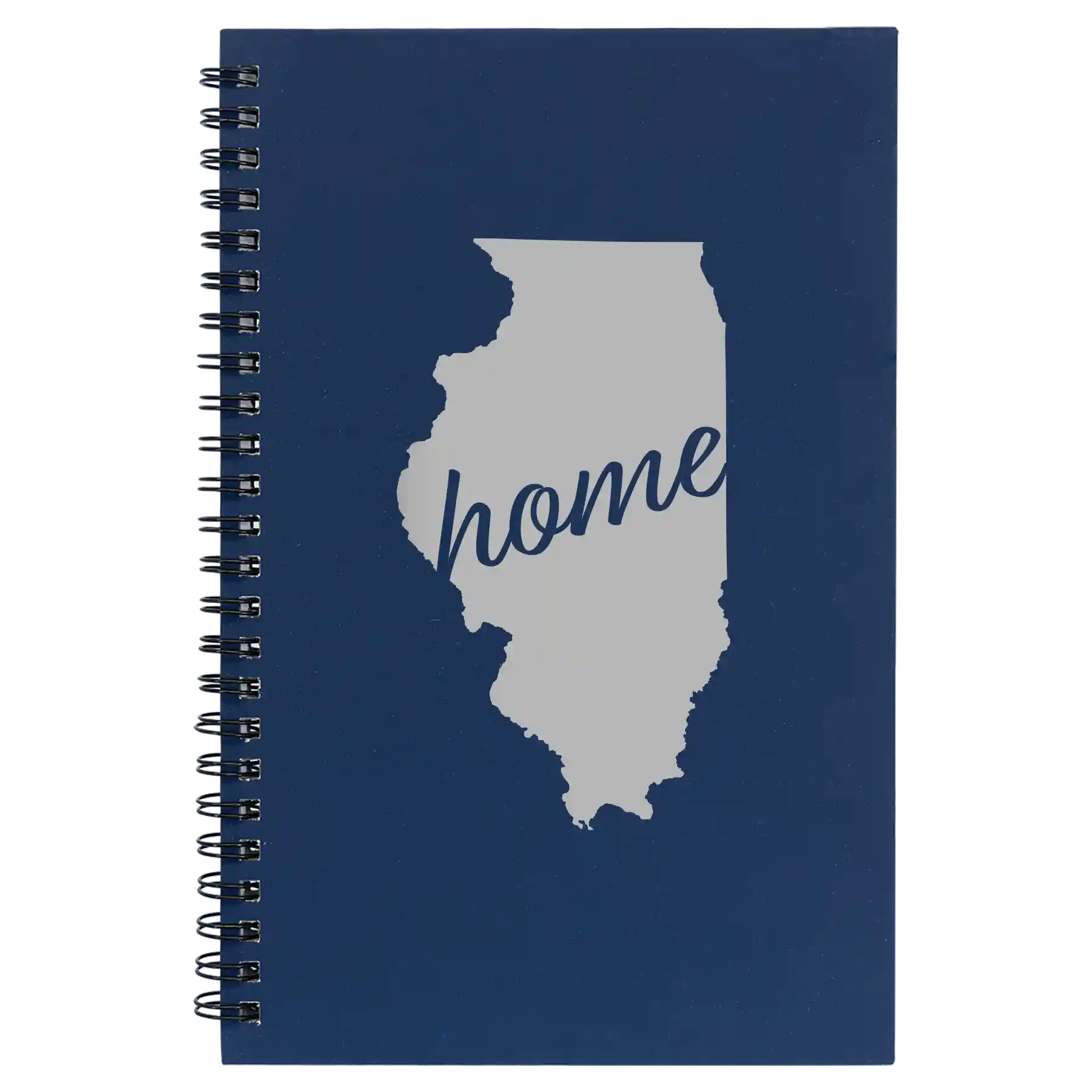 Small blue spiral notebook laser etched with 'Illinois Home' design