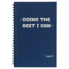 Small blue spiral notebook laser etched with 'Doing the Best' design