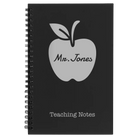 Small black spiral notebook laser etched with 'Teacher Apple' design