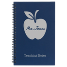 Small blue spiral notebook laser etched with 'Teacher Apple' design