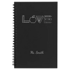 Small black spiral notebook laser etched with 'Teacher Love' design