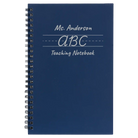 Small blue spiral notebook laser etched with 'Teaching Notebook' design