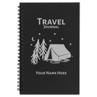 Small black spiral notebook laser etched with 'Travel Journal' design