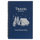 Small blue spiral notebook laser etched with 'Travel Journal' design