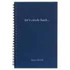 Small blue spiral notebook laser etched with 'Circle Back' design