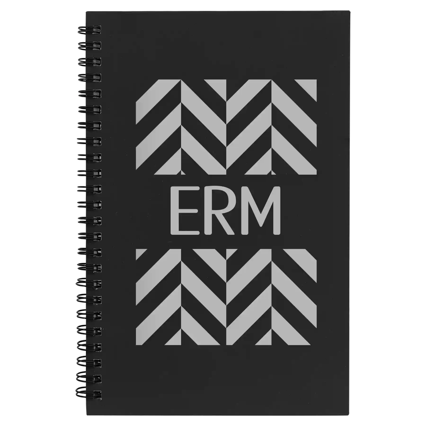 Small black spiral notebook laser etched with 'Pattern with Initials' design