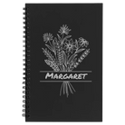 Small black spiral notebook laser etched with 'Flower with Name' design