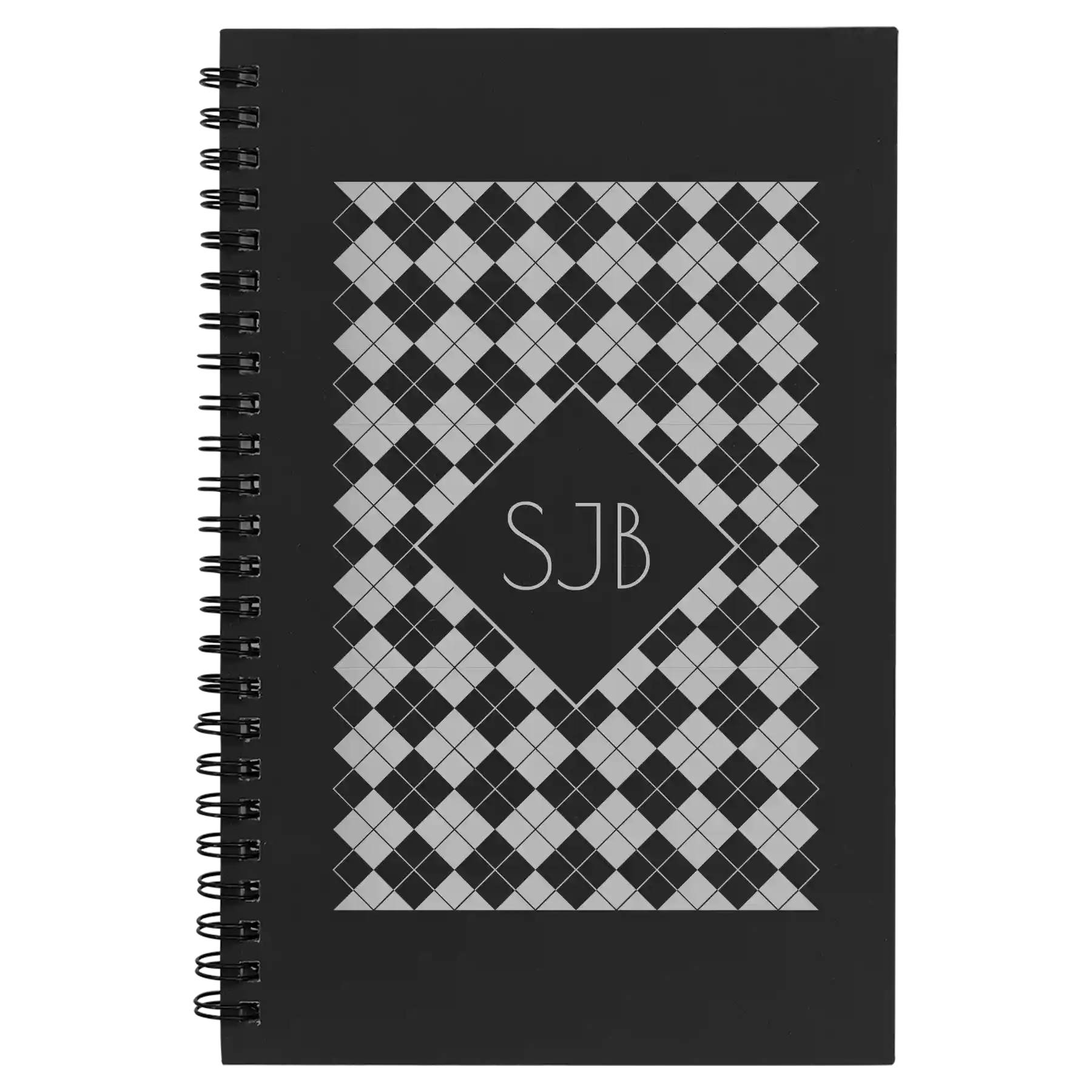 Small black spiral notebook laser etched with 'Argyle' design