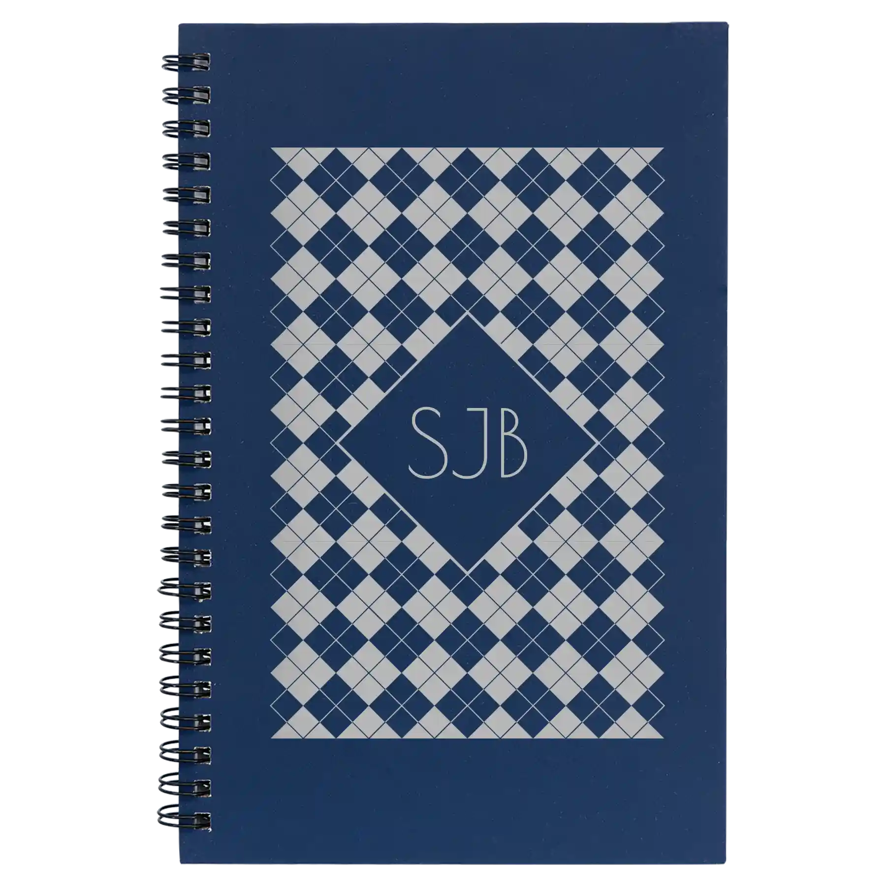 Small blue spiral notebook laser etched with 'Argyle' design