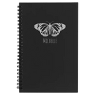Small black spiral notebook laser etched with 'Butterfly Name' design