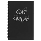 Small black spiral notebook laser etched with 'Cat Mom' design