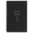 Small black spiral notebook laser etched with 'Thoughts on Life' design