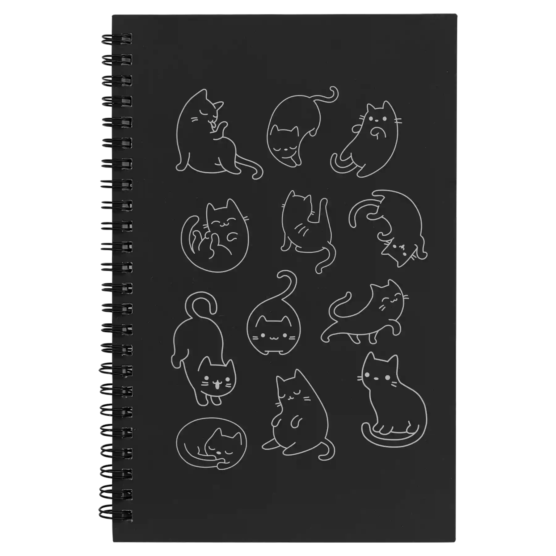 Small black spiral notebook laser etched with 'Multi-Cat' design