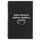 Small black spiral notebook laser etched with 'Life Coffee' design
