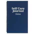 Small blue spiral notebook laser etched with 'Self Care' design