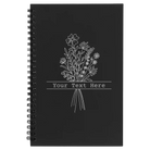 Small black spiral notebook laser etched with 'Bouquet Text' design