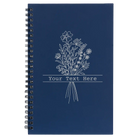 Small blue spiral notebook laser etched with 'Bouquet Text' design