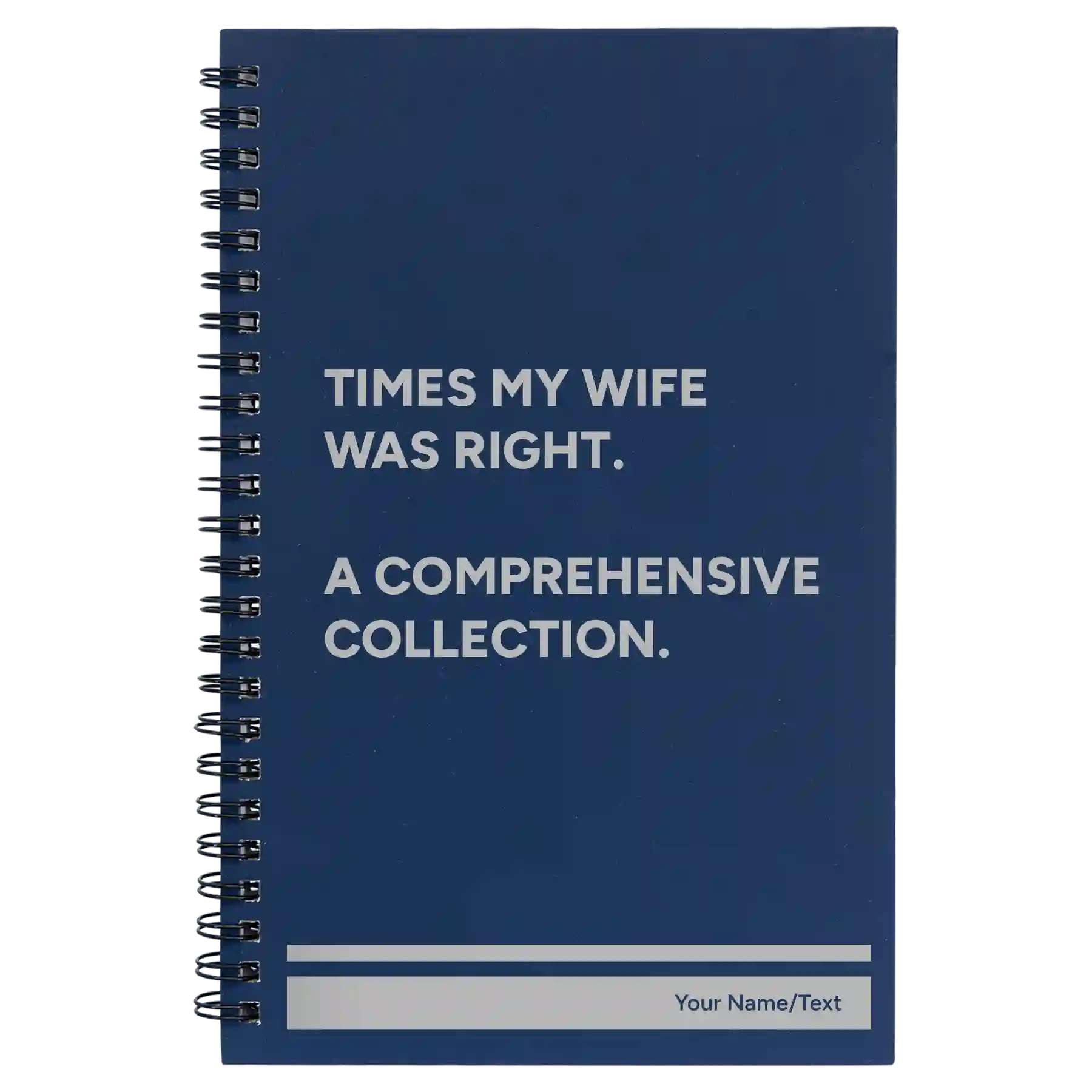 Small blue spiral notebook laser etched with 'Times My Wife Was Right' design