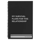 Small black spiral notebook laser etched with 'My Survival Plans' design