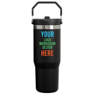Personalized black Stanley IceFlow 30 oz insulated tumbler with full color printed logo