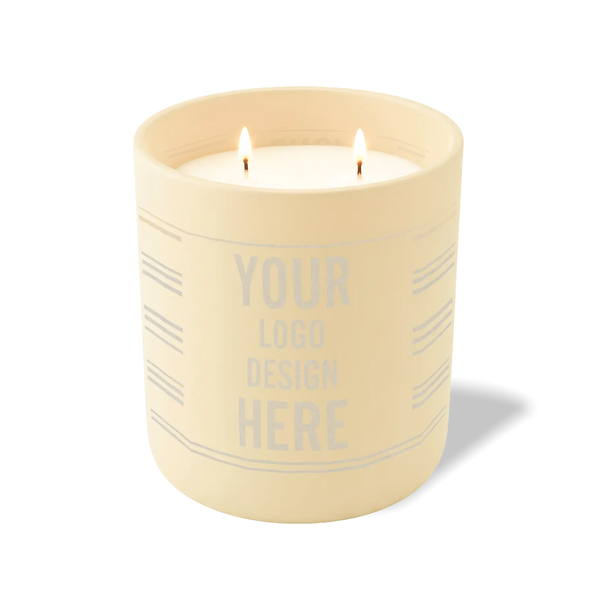 Customized sand, grouped stripes pattern Wild Journey 12 oz Studio luxury candle with laser etched logo or design